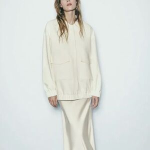 Zara Collarless Utility Jacket Ivory White Size M